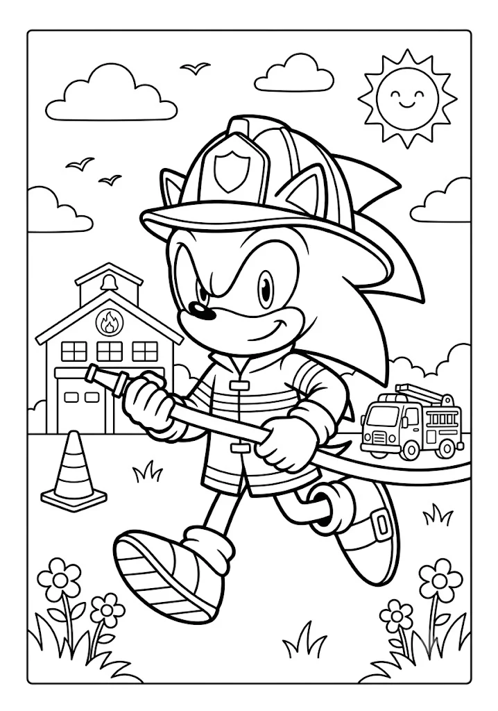 Sonic spinning fast in a whirlwind dash near loop tracks palm trees and floating rings Sonic Coloring Pages