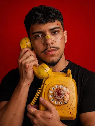 Moody Portrait with Yellow Phone Blood & Band-aid