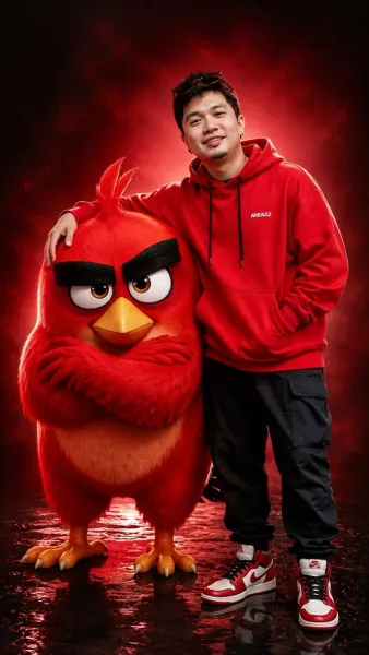 Dynamic Angry Bird Cosplay Photo Edit Prompt