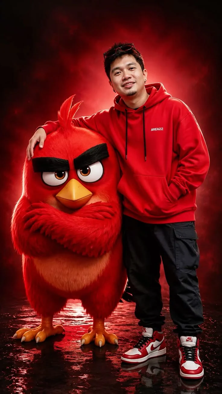 Dynamic Angry Bird Cosplay Photo Edit Prompt