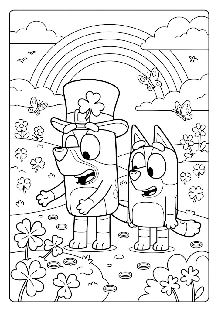 Liberty the pup riding a scooter through a park with benches and trees coloring page
