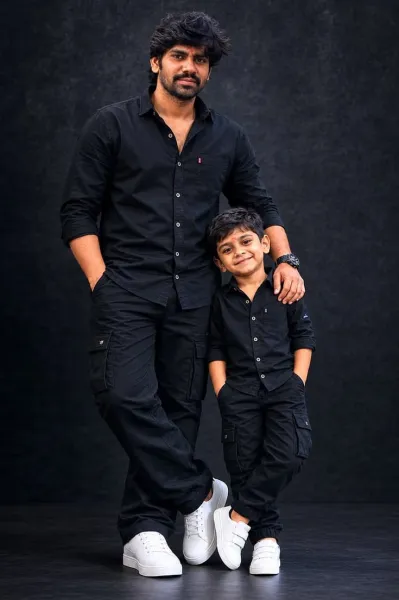 Dashing Father and Son Portrait Photo Edit Prompt