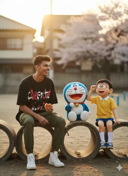 Nostalgic Doraemon & Nobita Photo Edit Prompt