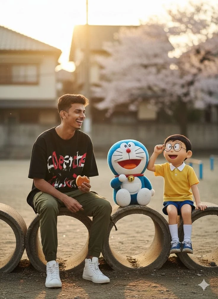 Nostalgic Doraemon & Nobita Photo Edit Prompt