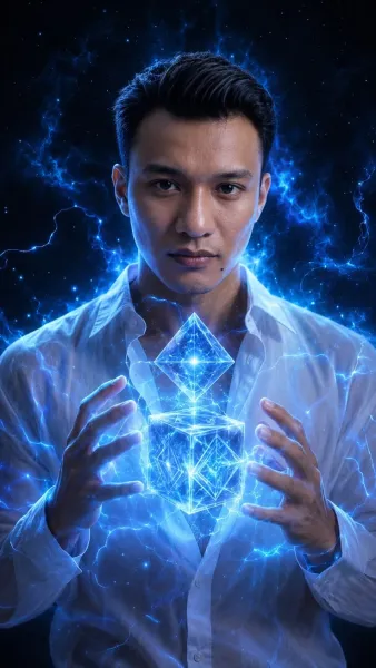 ntensely Epic Blue Electric Energy and Geometric Constructs Portrait  Chatgpt Prompt