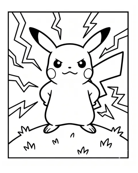 Confident Pikachu Electric Power Coloring Page