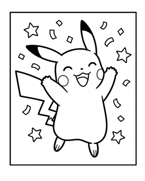 Joyful Pikachu Celebrating Party Coloring Page