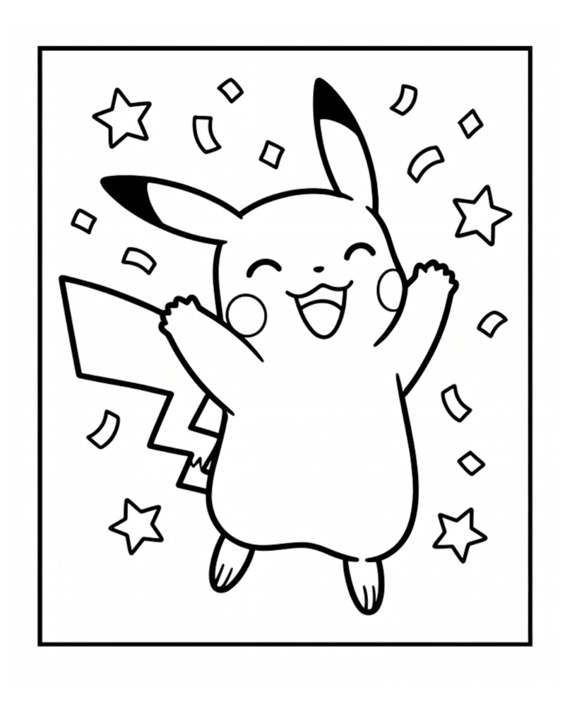 Joyful Pikachu Celebrating Party Coloring Page