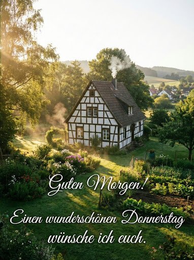 Ein gemütliches Landhaus mit rauchendem Schornstein als schönes Guten Morgen Donnerstag Bild