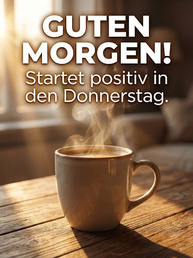 Eine dampfende Tasse Kaffee im warmen Morgenlicht für einen perfekten Guten Morgen Donnerstag
