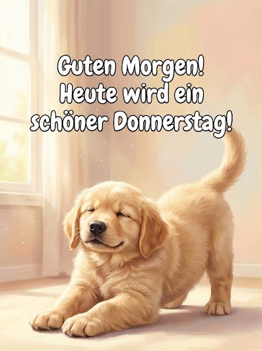 Ein niedlicher Golden Retriever Welpe streckt sich auf diesem Guten Morgen Donnerstag Bilder