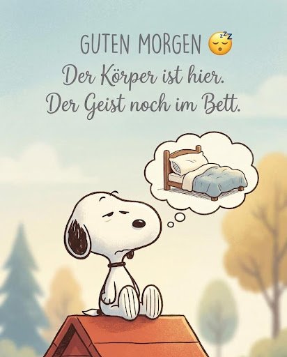 Witzige Guten Morgen Snoopy Bilder wartet auf Kaffee