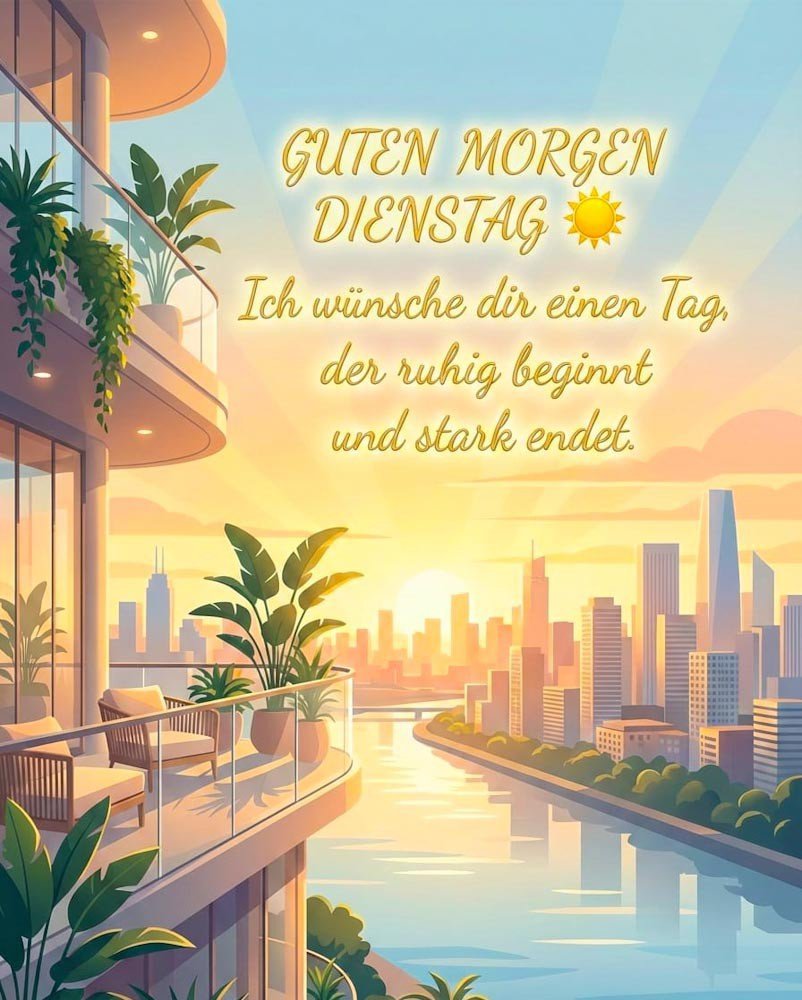 Herrliche Guten Morgen Dienstag Bilder mit Stadtblick vom Balkon
