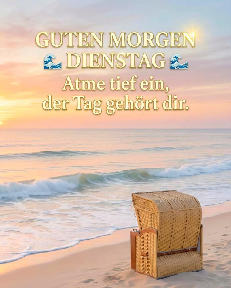 Erholsame Guten Morgen Dienstag Bilder am Strand mit Strandkorb