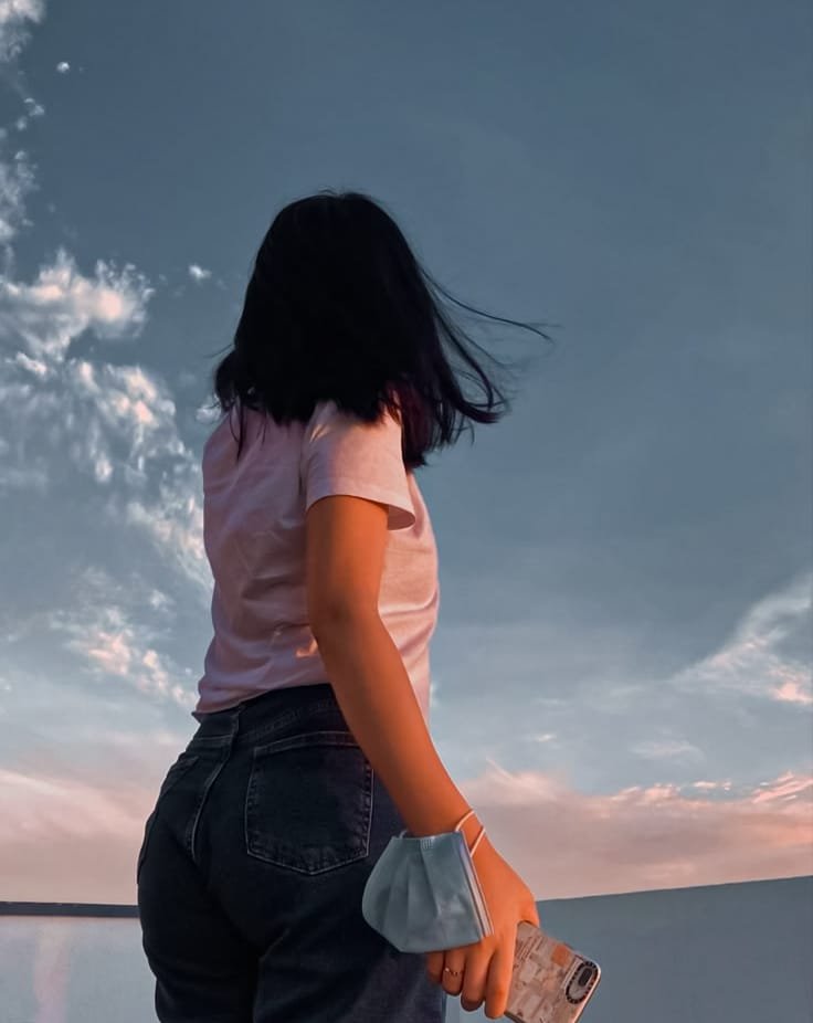 long girl hidden face in white shorts dress for dp​