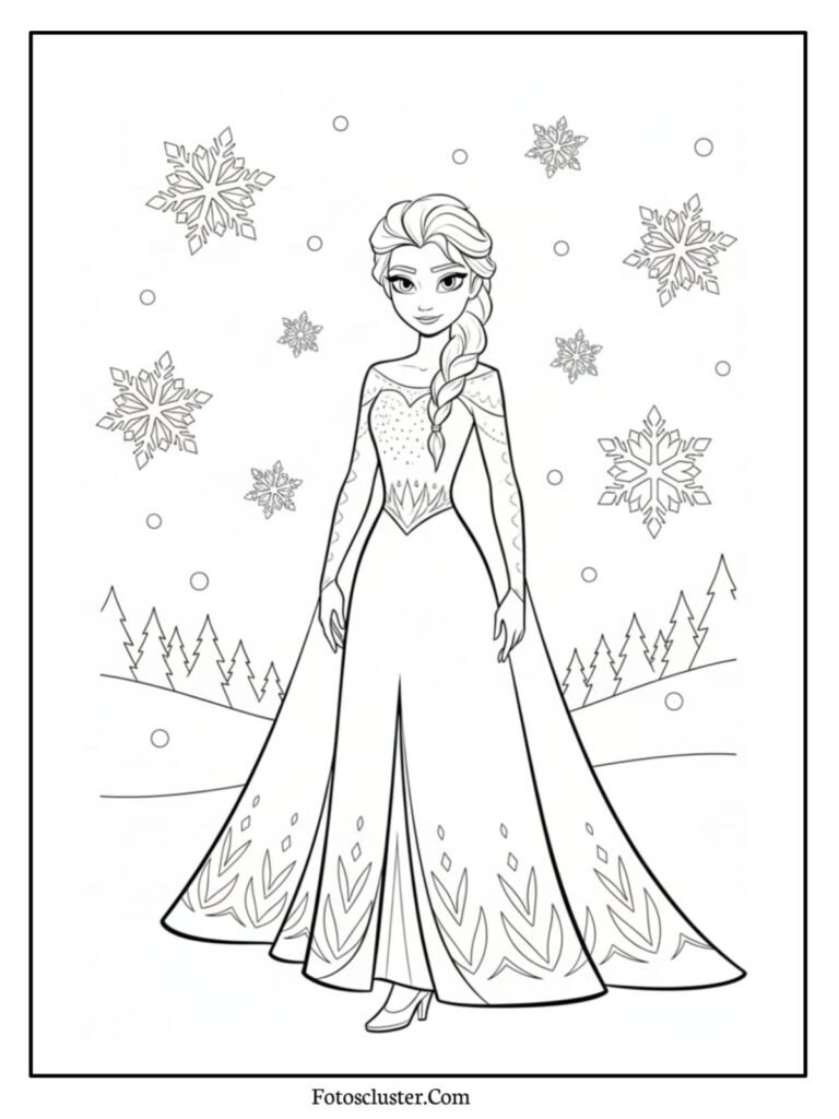 Elsa surrounded by snowflakes