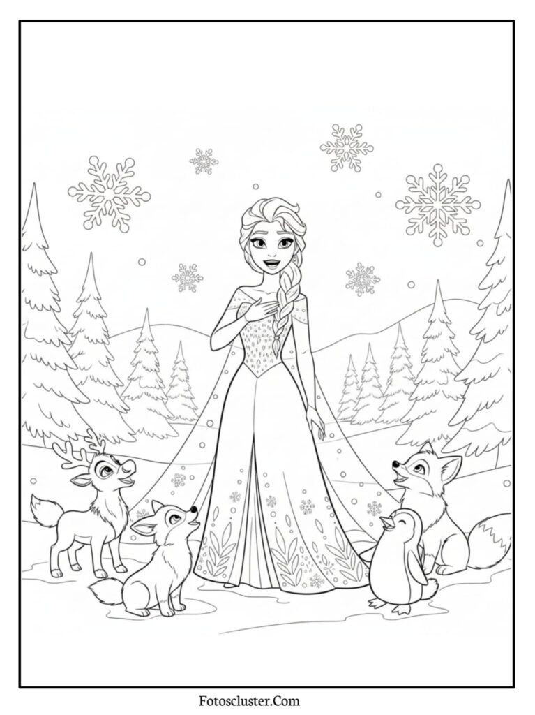 Frozen enchanted forest coloring page