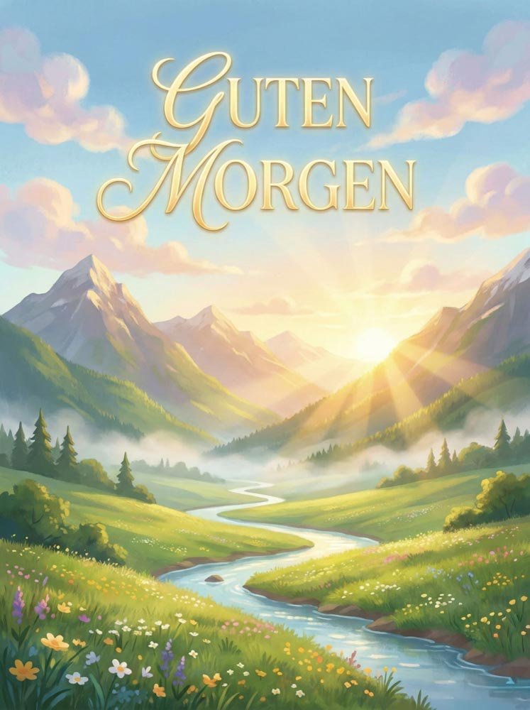 Ein niedliches Mädchen im Schnee mit rosa Mütze wünscht einen süßen und schönen guten Morgen