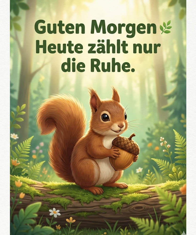 Guten Morgen Sonntag Bilder mit einem süßen Eichhörnchen und Natur