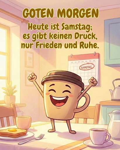 Diese fröhlich tanzende Kaffeetasse sorgt für gute Laune, ideal für lustige guten morgen samstag bilder