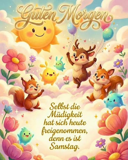 Fröhliche Tiere und eine lachende Sonne machen dies zu einem der besten guten morgen samstag bilder